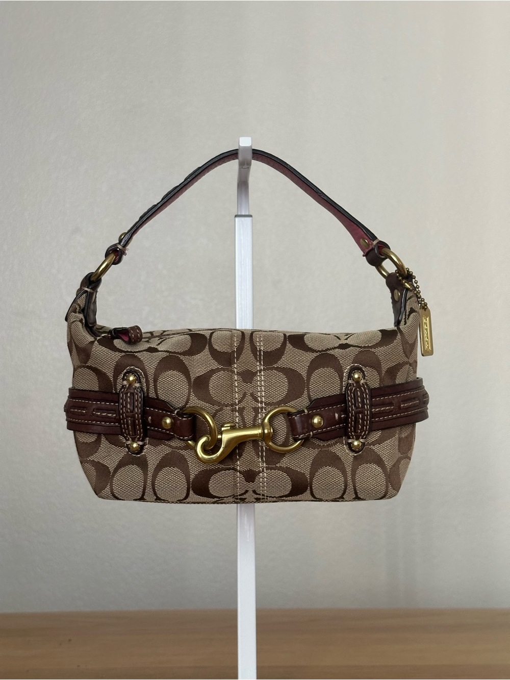 Vintage Coach Brown Monogram Canvas Handbag with Gold Hardware